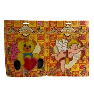 Valentine Suncatchers Teddy Bear Cupid Heart Window Decor NEW Set of 2 Y2K 90s